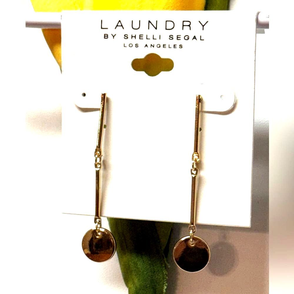 NWT Laundry by Shelli Segal Elegant Gold Tone Dangle Drop Earrings 2" Statement